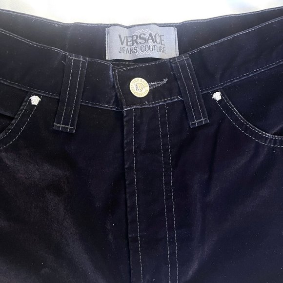 Auc Versace Vintage High Waist Black Velvet Medusa Head jeans - Picture 14 of 15